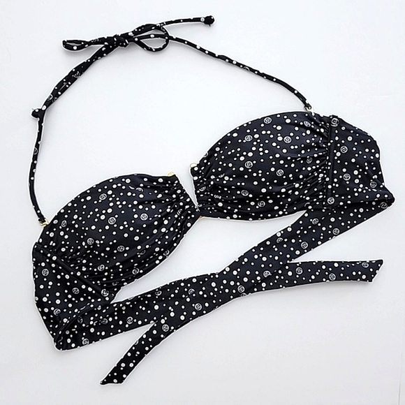 Victoria's Secret Black White Polka  Dot Bikini Bandeau Swim Top Padded Sz Small - Picture 4 of 12